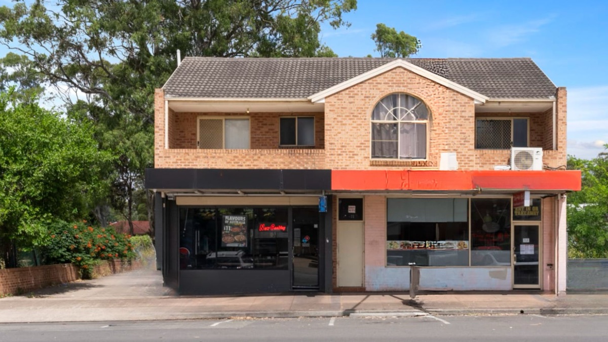 Street view of 71 Rooty Hill Road North showing the two shopfronts and residential units above